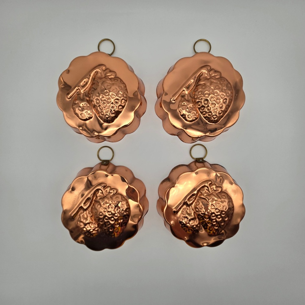 Vintage Copper Tin-Lined Strawberry Jello Mold Set of 4 Wall Decor Cottagecore